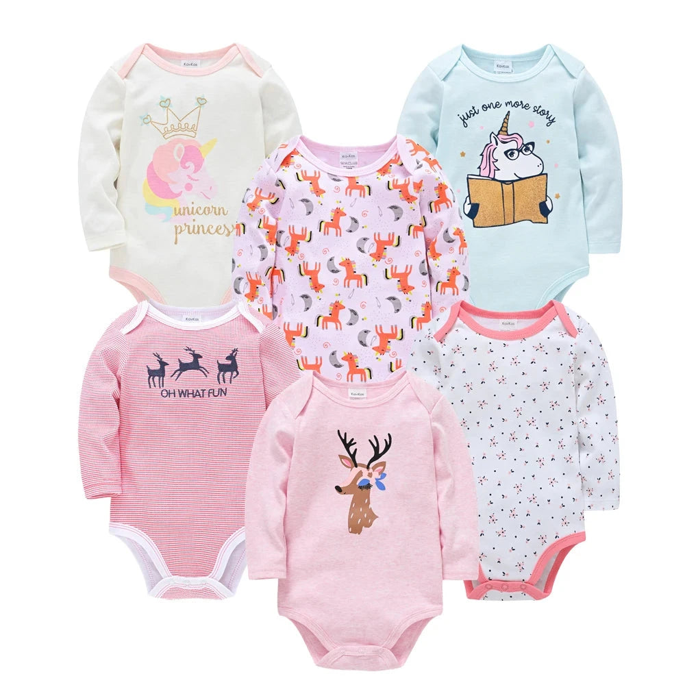 6 PCS 3 PCS Kavkas Baby Boys Girls Bodysuit Long Sleeve 100% Cotton Baby Clothes 0-12 months Newborn body bebe Jumpsuit Clothing Econic Blanks