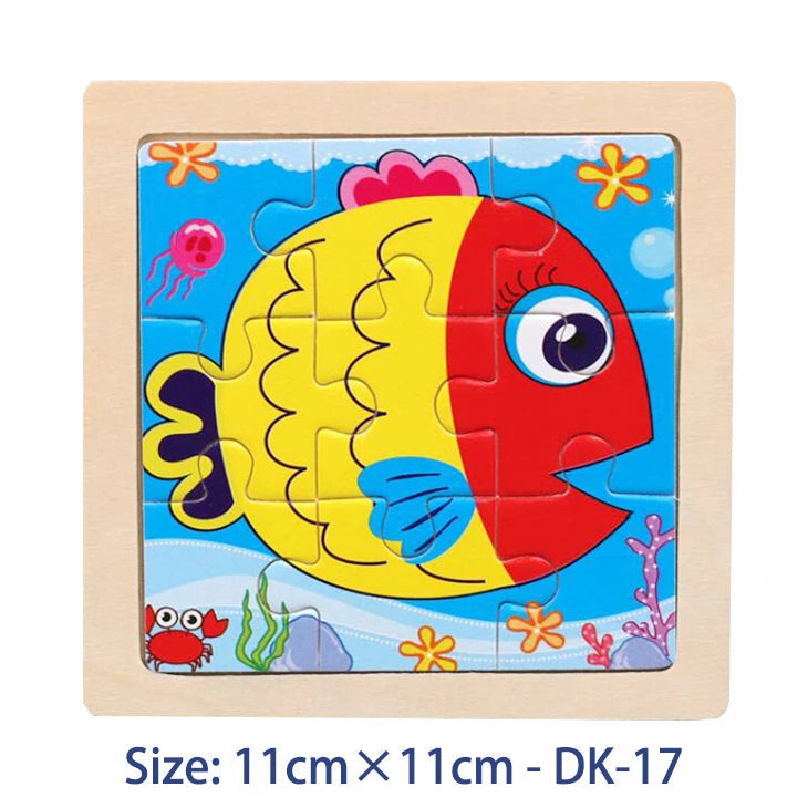11cm/4.33in Kids Wooden Jigsaw Puzzle Games Cartoon Animal Vehicle Pattern Children Montessori Educational Toys Econic Blanks