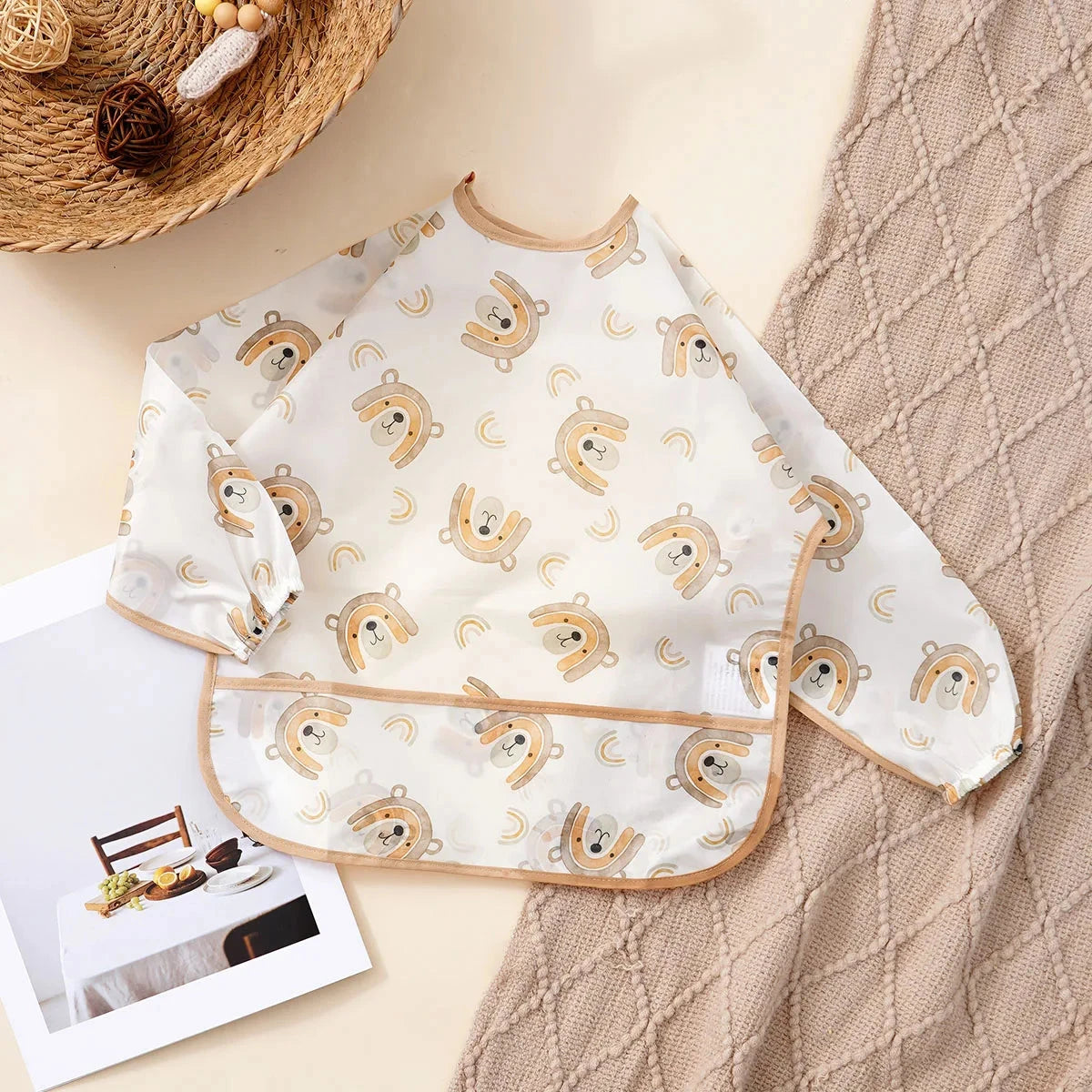 Elinfant 1PC Long Sleeve Bibs, Waterproof Feeding Bibs,Washable Burp Cloth,Coveralls Bibs,Easy To Clean,Wash-Free Eating Bibs Econic Blanks