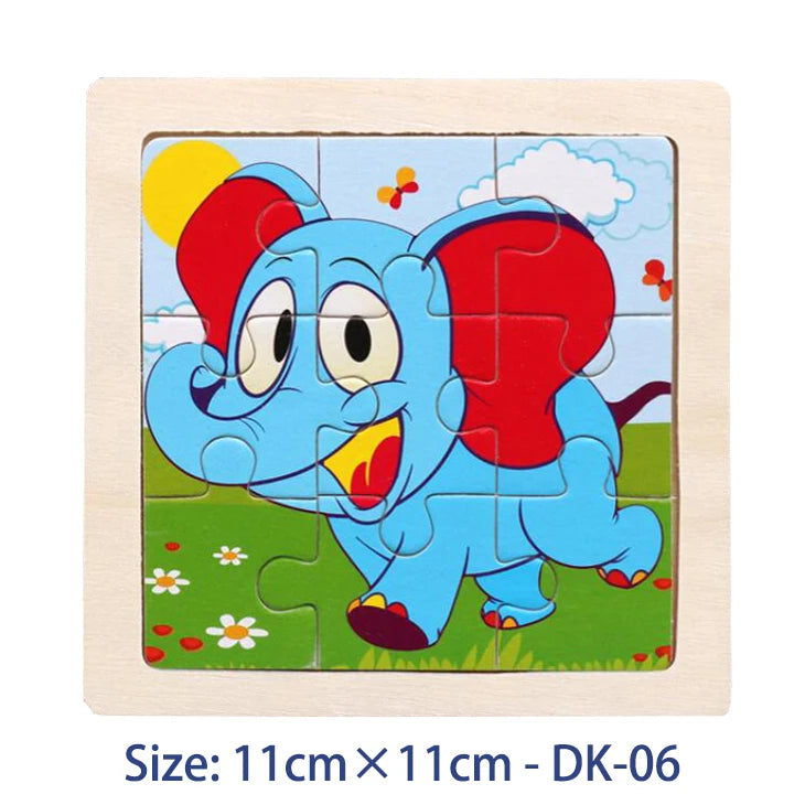 11cm/4.33in Kids Wooden Jigsaw Puzzle Games Cartoon Animal Vehicle Pattern Children Montessori Educational Toys Econic Blanks