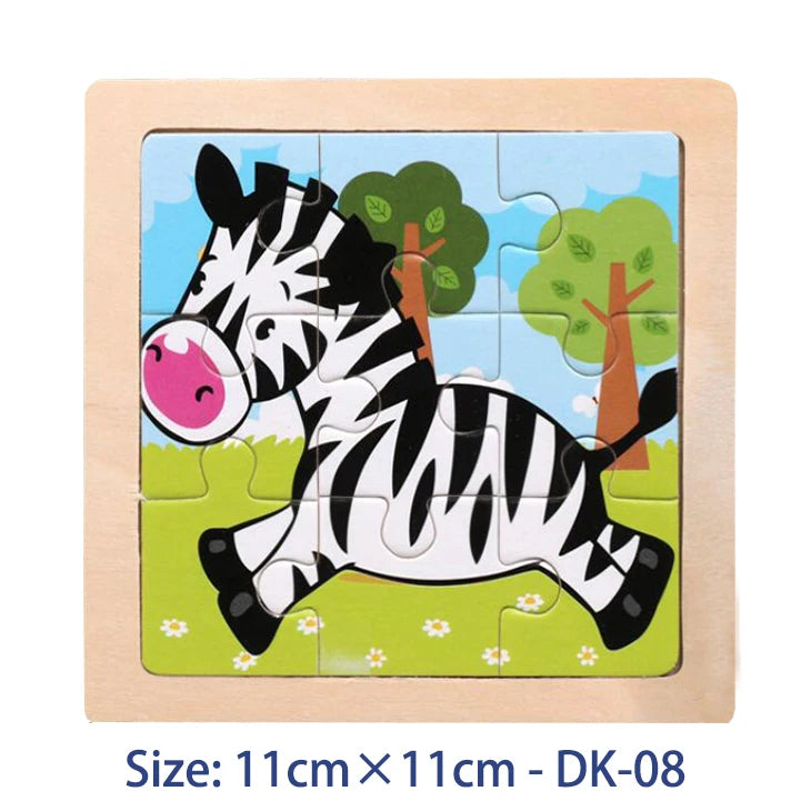 11cm/4.33in Kids Wooden Jigsaw Puzzle Games Cartoon Animal Vehicle Pattern Children Montessori Educational Toys Econic Blanks