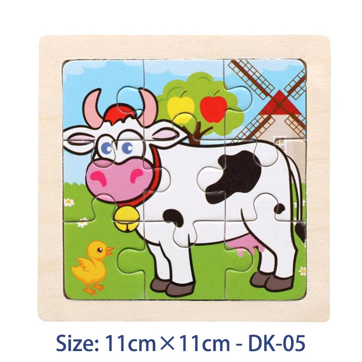 11cm/4.33in Kids Wooden Jigsaw Puzzle Games Cartoon Animal Vehicle Pattern Children Montessori Educational Toys Econic Blanks