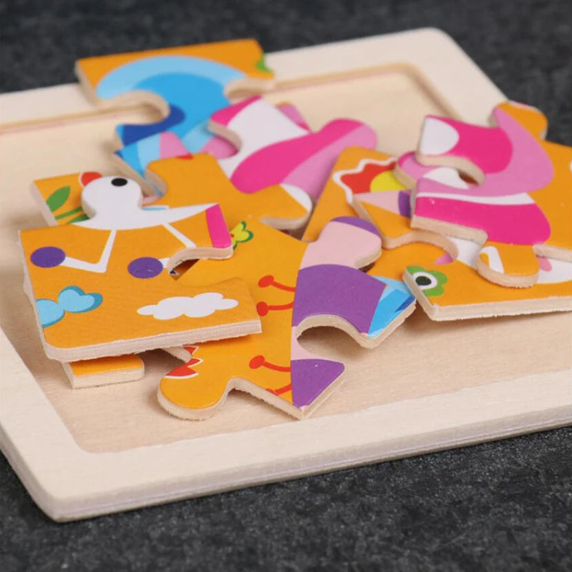 11cm/4.33in Kids Wooden Jigsaw Puzzle Games Cartoon Animal Vehicle Pattern Children Montessori Educational Toys Econic Blanks