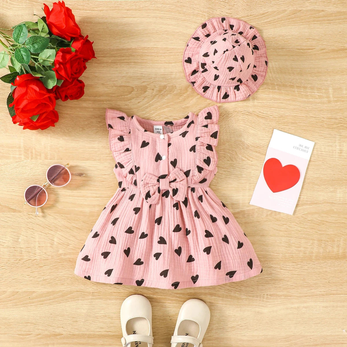 2PCS Dress Clothes Set Newborn Baby Girl Love Print Sleeveless Dress With Hat Summer Fashion Cute Wear for Infant Girl 0-9Months Econic Blanks