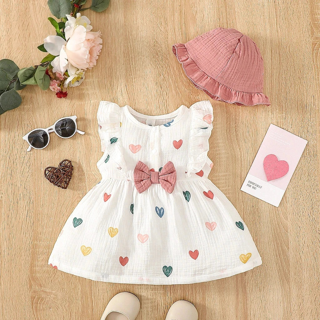2PCS Dress Clothes Set Newborn Baby Girl Love Print Sleeveless Dress With Hat Summer Fashion Cute Wear for Infant Girl 0-9Months Econic Blanks