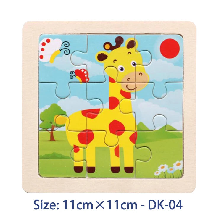 11cm/4.33in Kids Wooden Jigsaw Puzzle Games Cartoon Animal Vehicle Pattern Children Montessori Educational Toys Econic Blanks