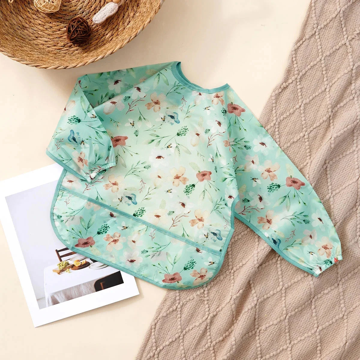 Elinfant 1PC Long Sleeve Bibs, Waterproof Feeding Bibs,Washable Burp Cloth,Coveralls Bibs,Easy To Clean,Wash-Free Eating Bibs Econic Blanks