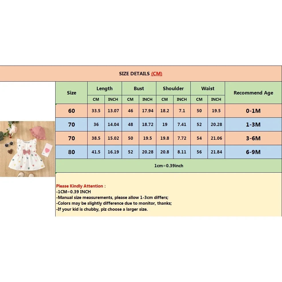 2PCS Dress Clothes Set Newborn Baby Girl Love Print Sleeveless Dress With Hat Summer Fashion Cute Wear for Infant Girl 0-9Months Econic Blanks