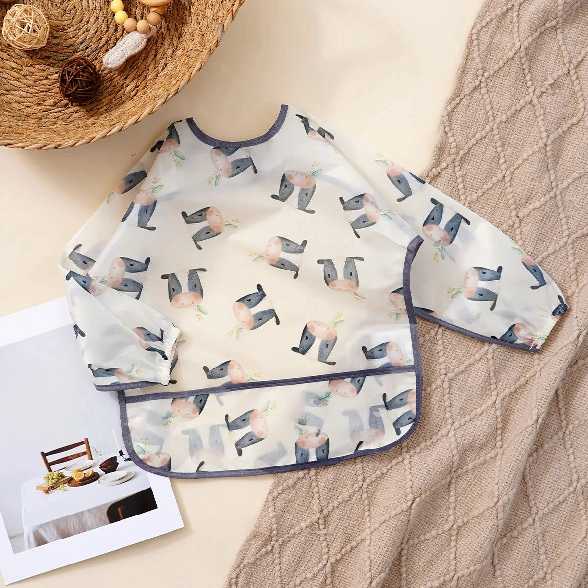 Elinfant 1PC Long Sleeve Bibs, Waterproof Feeding Bibs,Washable Burp Cloth,Coveralls Bibs,Easy To Clean,Wash-Free Eating Bibs Econic Blanks