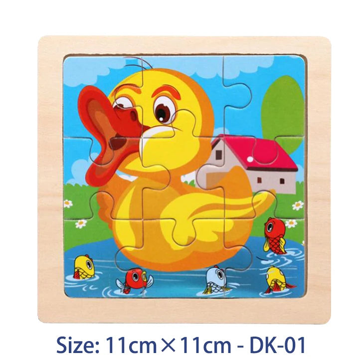 11cm/4.33in Kids Wooden Jigsaw Puzzle Games Cartoon Animal Vehicle Pattern Children Montessori Educational Toys Econic Blanks