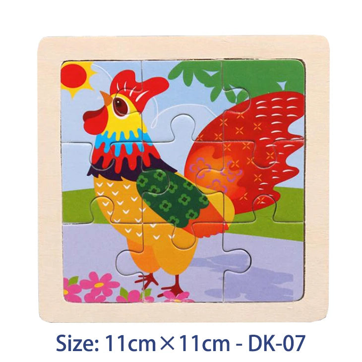 11cm/4.33in Kids Wooden Jigsaw Puzzle Games Cartoon Animal Vehicle Pattern Children Montessori Educational Toys Econic Blanks