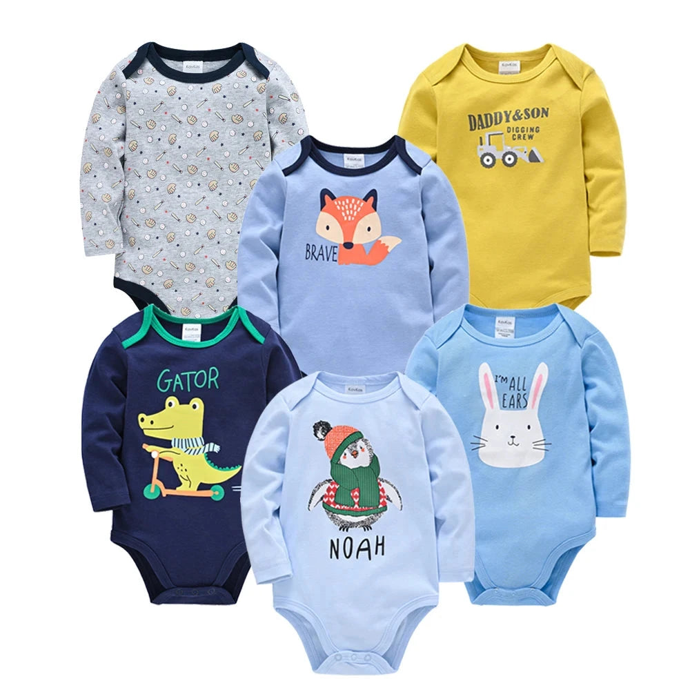 6 PCS 3 PCS Kavkas Baby Boys Girls Bodysuit Long Sleeve 100% Cotton Baby Clothes 0-12 months Newborn body bebe Jumpsuit Clothing Econic Blanks