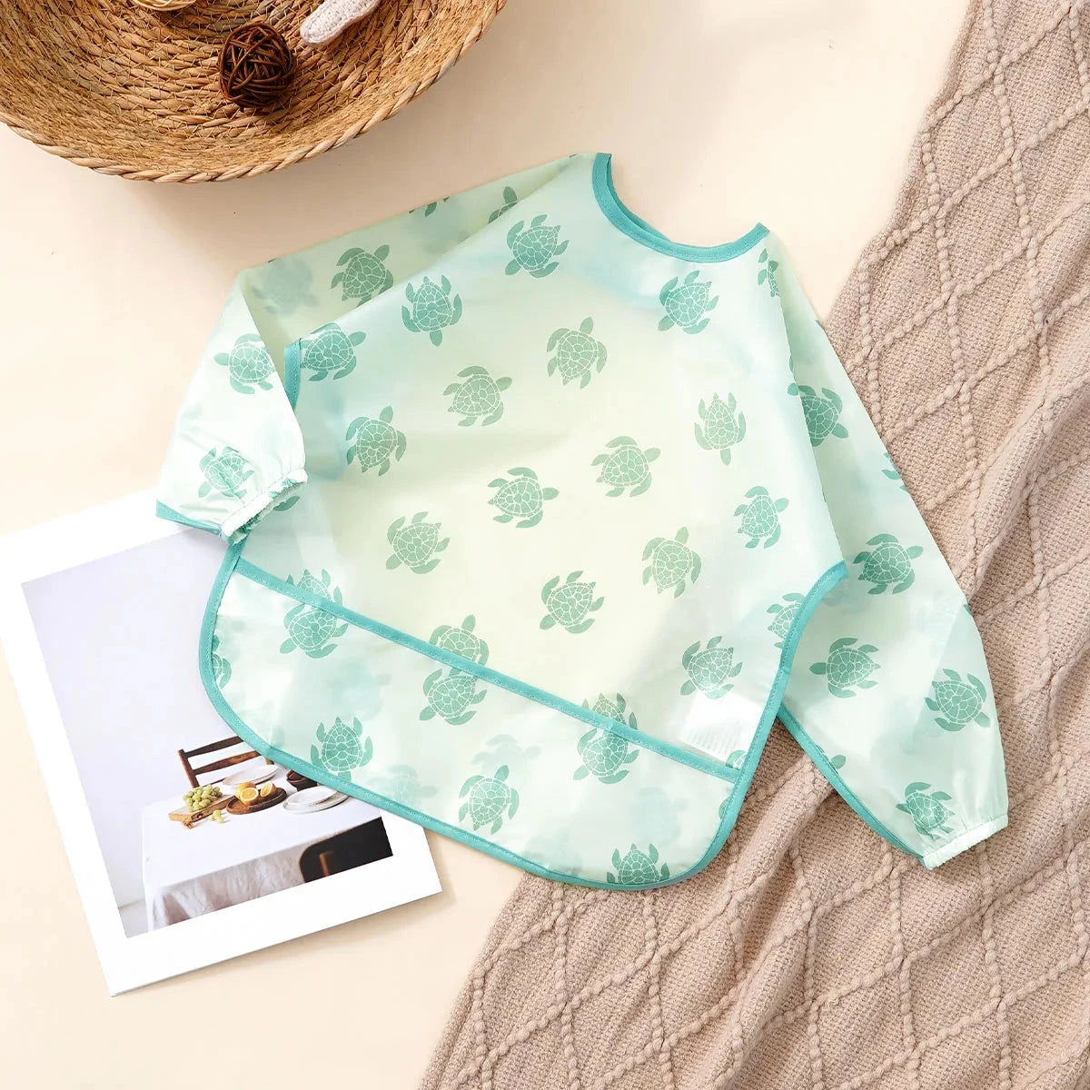 Elinfant 1PC Long Sleeve Bibs, Waterproof Feeding Bibs,Washable Burp Cloth,Coveralls Bibs,Easy To Clean,Wash-Free Eating Bibs Econic Blanks