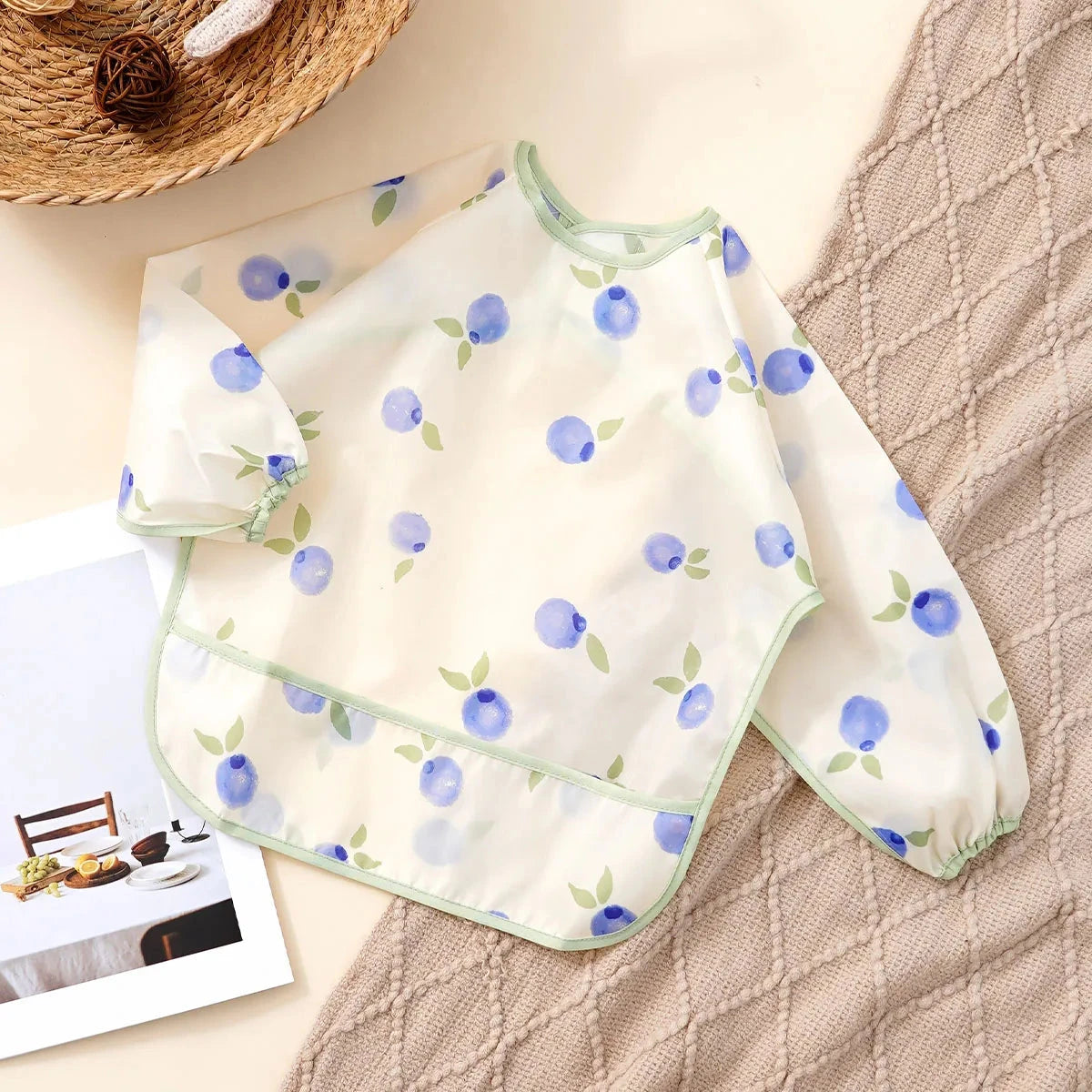 Elinfant 1PC Long Sleeve Bibs, Waterproof Feeding Bibs,Washable Burp Cloth,Coveralls Bibs,Easy To Clean,Wash-Free Eating Bibs Econic Blanks