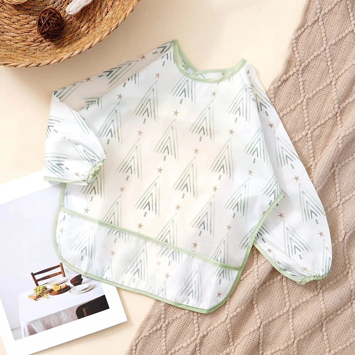 Elinfant 1PC Long Sleeve Bibs, Waterproof Feeding Bibs,Washable Burp Cloth,Coveralls Bibs,Easy To Clean,Wash-Free Eating Bibs Econic Blanks