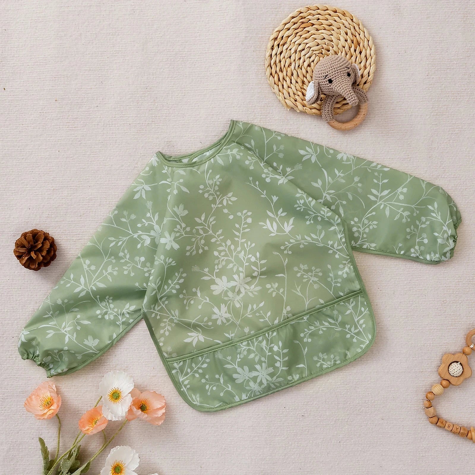 Elinfant 1PC Long Sleeve Bibs, Waterproof Feeding Bibs,Washable Burp Cloth,Coveralls Bibs,Easy To Clean,Wash-Free Eating Bibs Econic Blanks