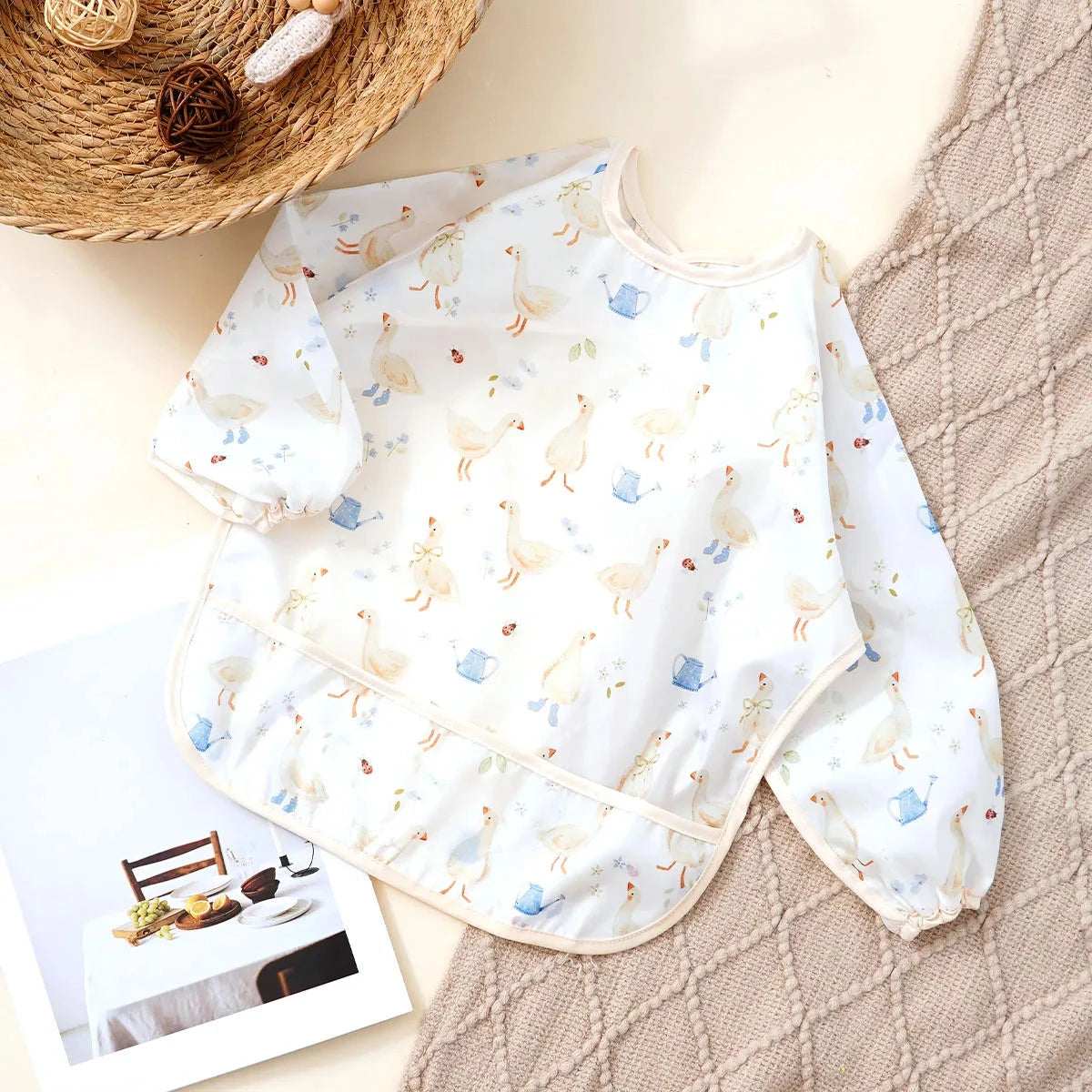 Elinfant 1PC Long Sleeve Bibs, Waterproof Feeding Bibs,Washable Burp Cloth,Coveralls Bibs,Easy To Clean,Wash-Free Eating Bibs Econic Blanks