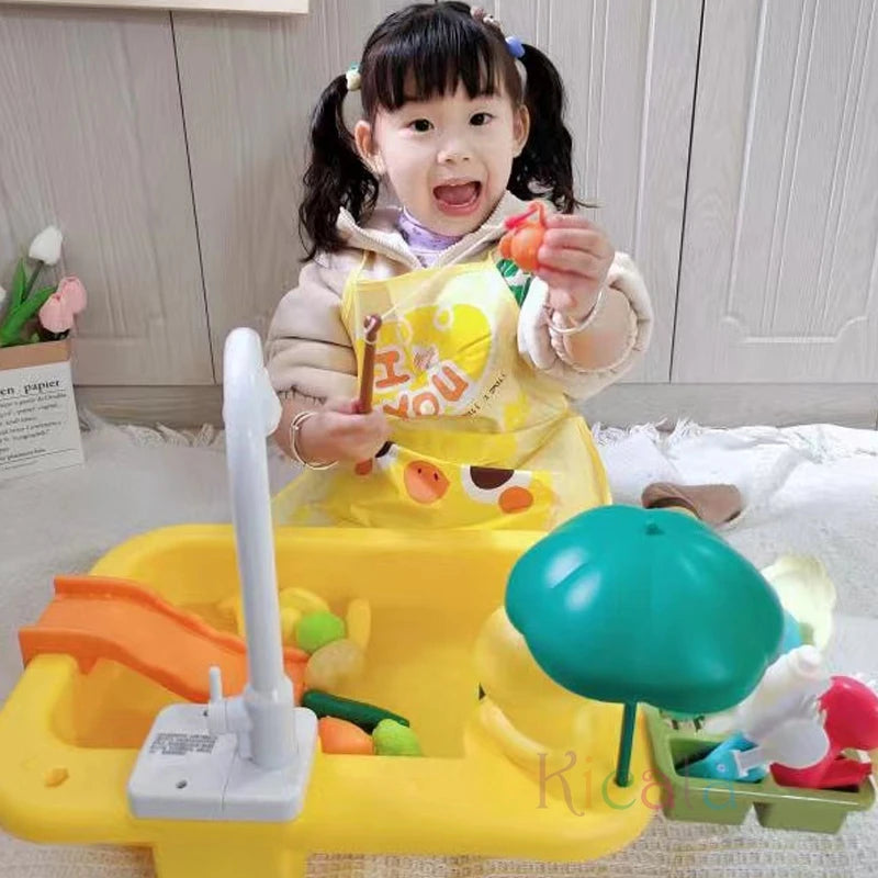 Kids Kitchen Sink Toys Electric Dishwasher Playing Toy With Running Water Pretend Play Food Fishing Toy Role Playing Girls Gift Econic Blanks