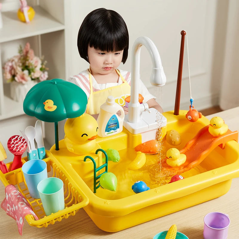 Kids Kitchen Sink Toys Electric Dishwasher Playing Toy With Running Water Pretend Play Food Fishing Toy Role Playing Girls Gift Econic Blanks