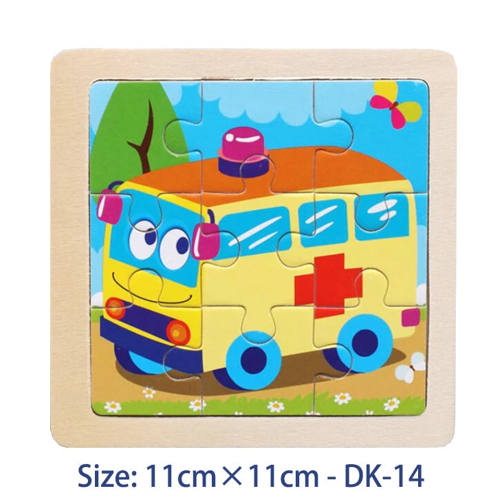 11cm/4.33in Kids Wooden Jigsaw Puzzle Games Cartoon Animal Vehicle Pattern Children Montessori Educational Toys Econic Blanks
