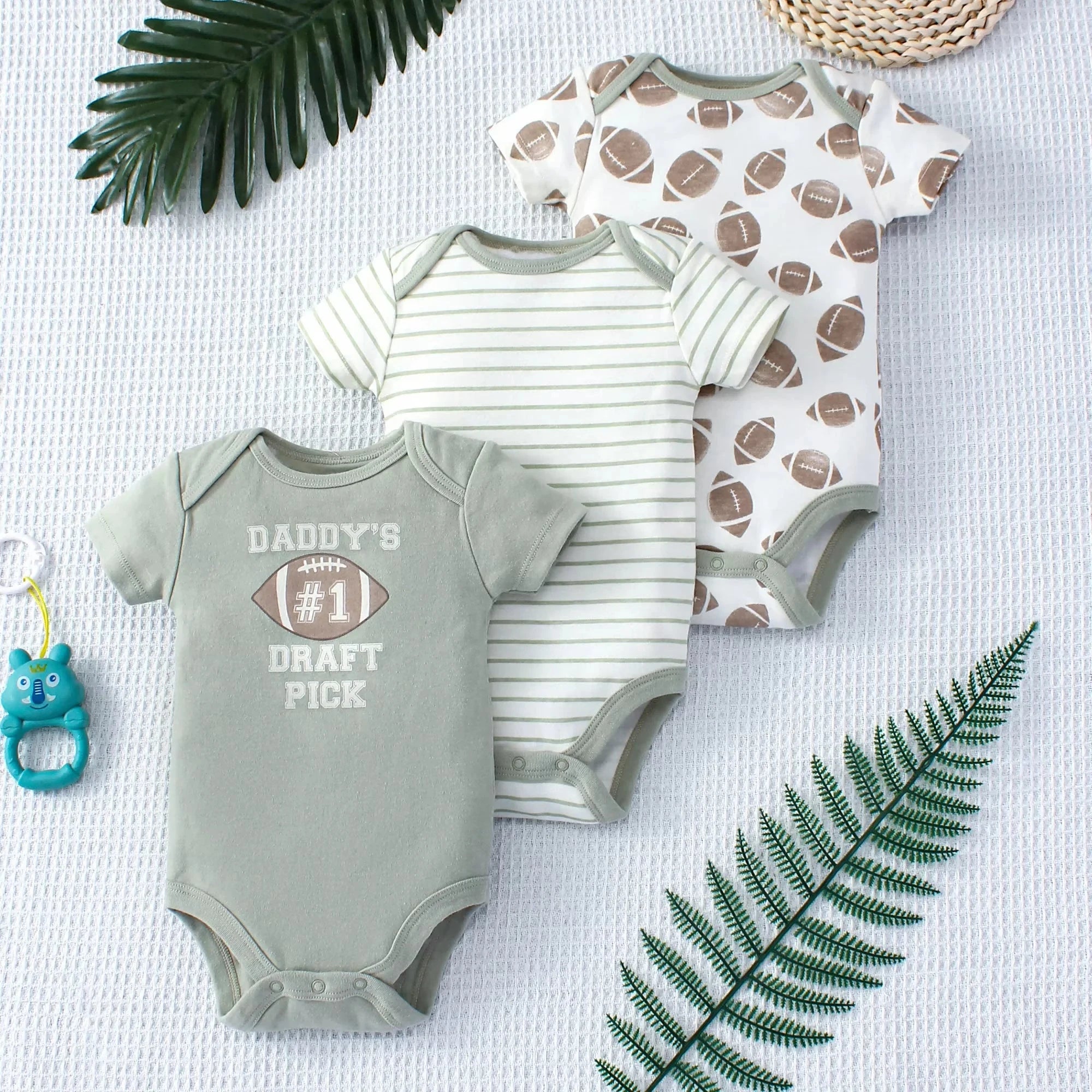 3PCS Summer Baby Bodysuit Three piece Set with Cartoon Dinosaur Pattern and Stripe Pattern Button Design for 0-9 Months Old Boys Econic Blanks