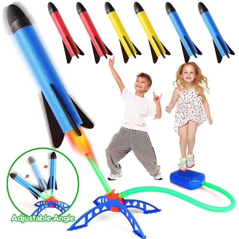 Kids Outdoor Rocket Foot Pump Outdoor Air Pressing Soaring Rocket Suit Jumps Air Powered Rocket Launcher Game Children Toy Gifts Econic Blanks