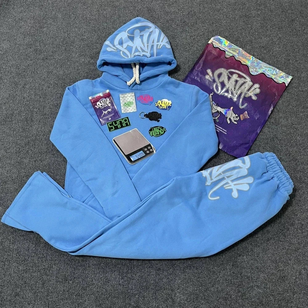 Sy Jacket and Trousers Sports Jogging Men Cotton Hoodie Young Fashion Hooded Tops Pants Women's Streetwear Coats Warm Tracksuit Econic Blanks