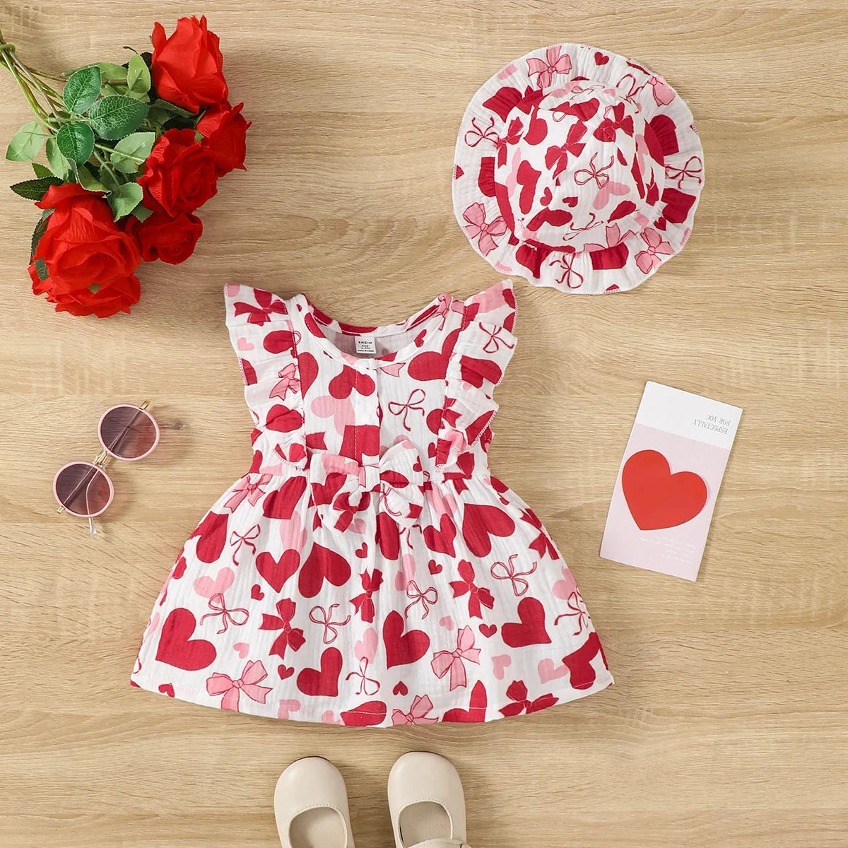 2PCS Dress Clothes Set Newborn Baby Girl Love Print Sleeveless Dress With Hat Summer Fashion Cute Wear for Infant Girl 0-9Months Econic Blanks
