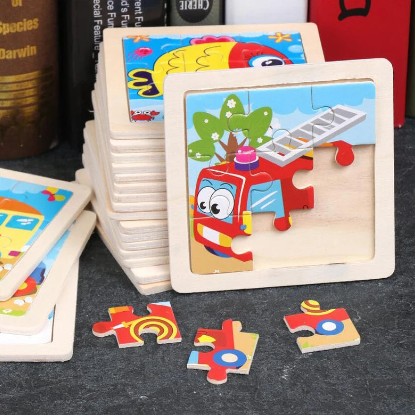11cm/4.33in Kids Wooden Jigsaw Puzzle Games Cartoon Animal Vehicle Pattern Children Montessori Educational Toys Econic Blanks