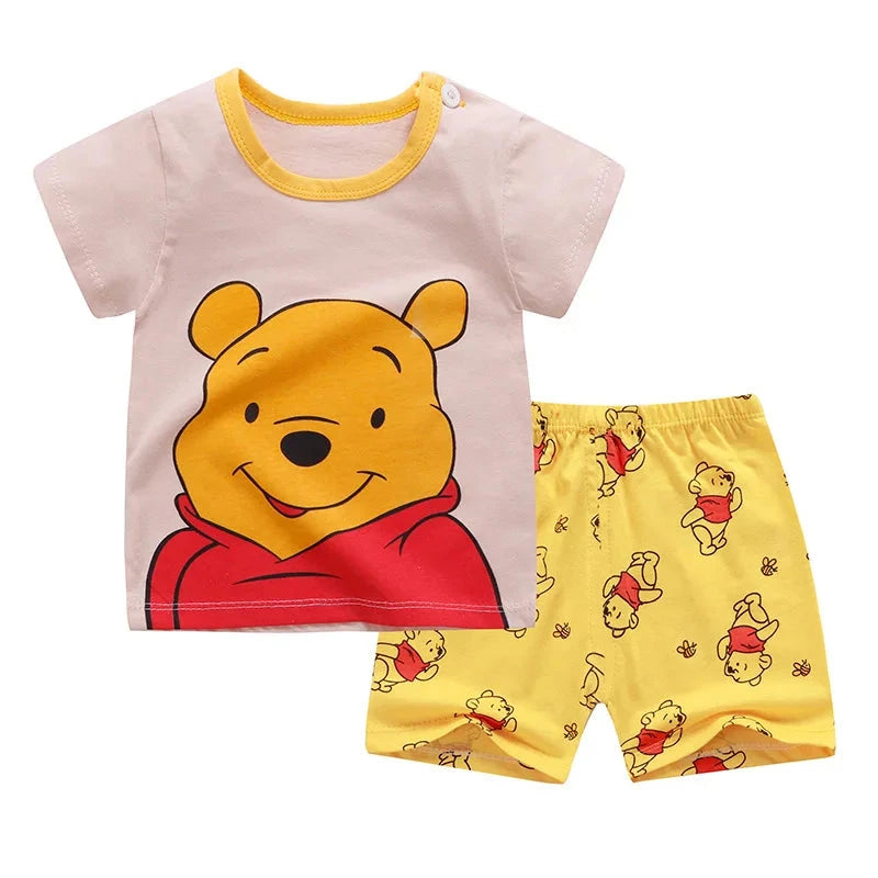 Winnie Pooh Cute Children Tracksuit Summer Clothing Cartoon Fashion Baby Boys Short Sleeved Suit T-shirt + Shorts 2piece Set Econic Blanks