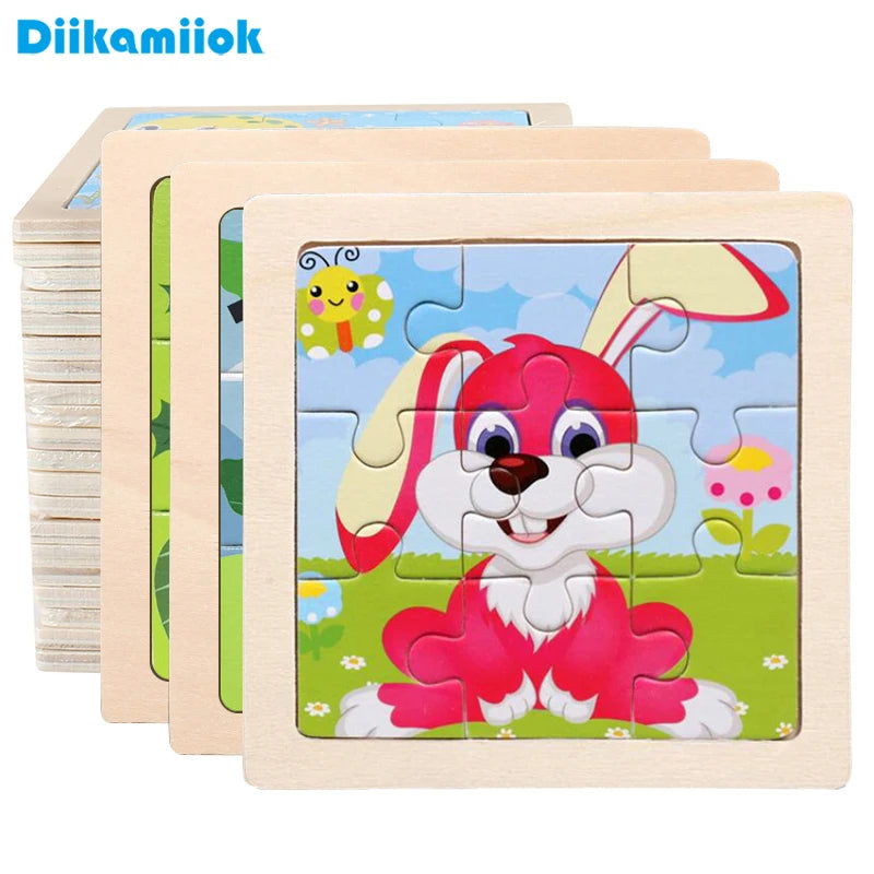 11cm/4.33in Kids Wooden Jigsaw Puzzle Games Cartoon Animal Vehicle Pattern Children Montessori Educational Toys Econic Blanks