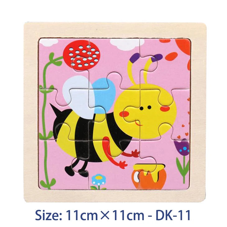 11cm/4.33in Kids Wooden Jigsaw Puzzle Games Cartoon Animal Vehicle Pattern Children Montessori Educational Toys Econic Blanks