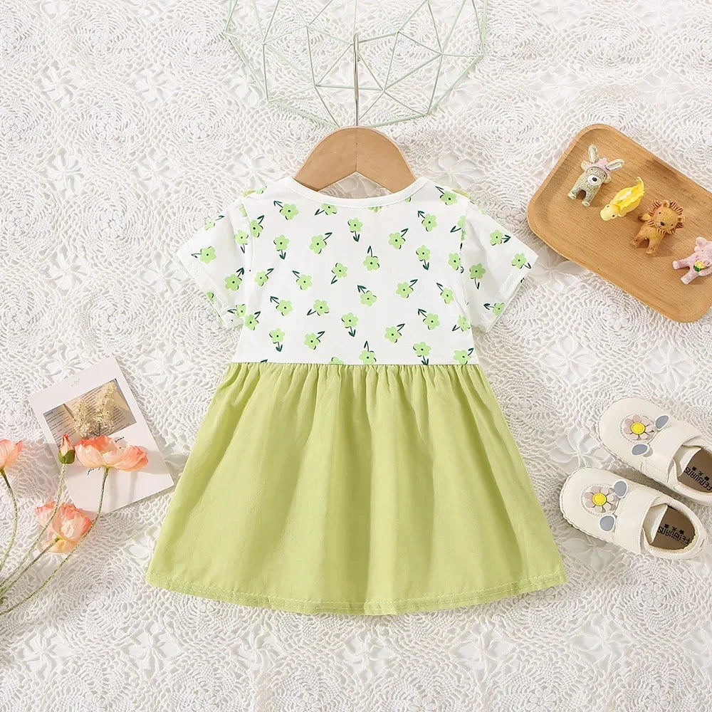 (0-3 Years Old) Summer Baby Girl Cotton Flower Fake Two-Piece Shoulder Strap Dress Girl Cute Short Sleeved Dress Econic Blanks
