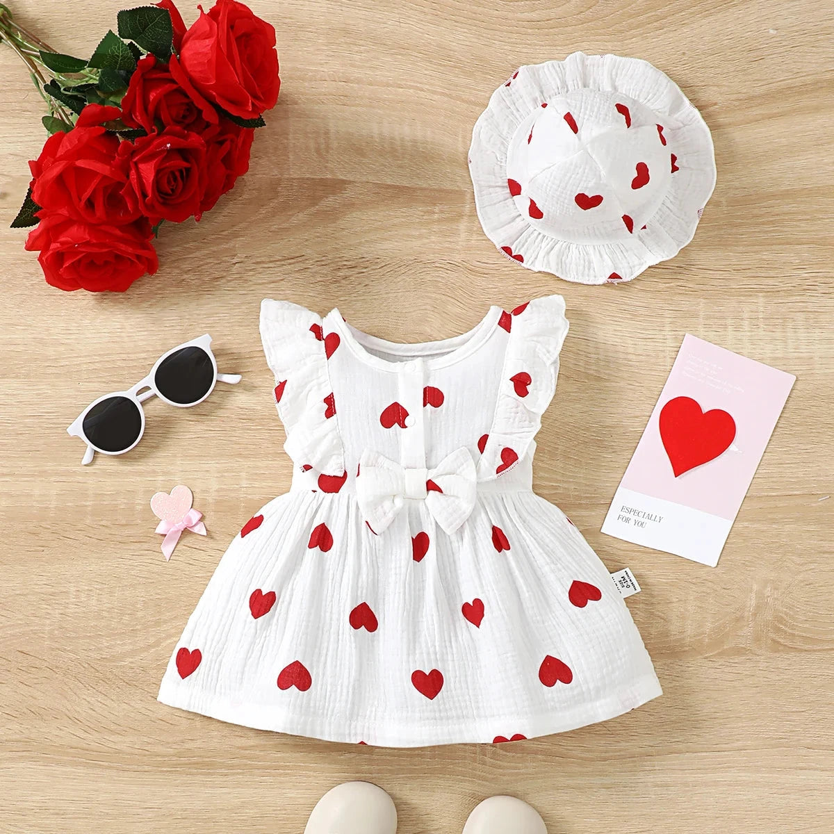 2PCS Dress Clothes Set Newborn Baby Girl Love Print Sleeveless Dress With Hat Summer Fashion Cute Wear for Infant Girl 0-9Months Econic Blanks