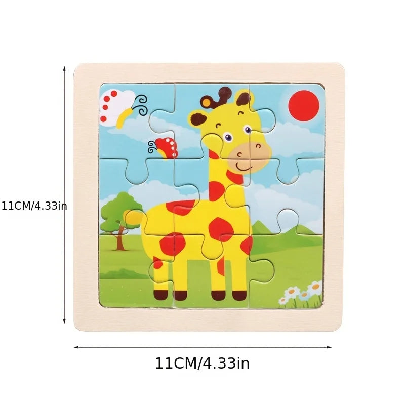 11cm/4.33in Kids Wooden Jigsaw Puzzle Games Cartoon Animal Vehicle Pattern Children Montessori Educational Toys Econic Blanks