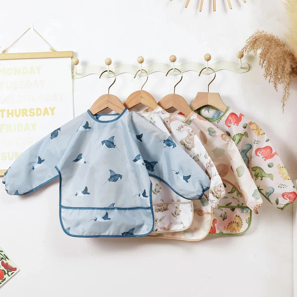 Elinfant 1PC Long Sleeve Bibs, Waterproof Feeding Bibs,Washable Burp Cloth,Coveralls Bibs,Easy To Clean,Wash-Free Eating Bibs Econic Blanks