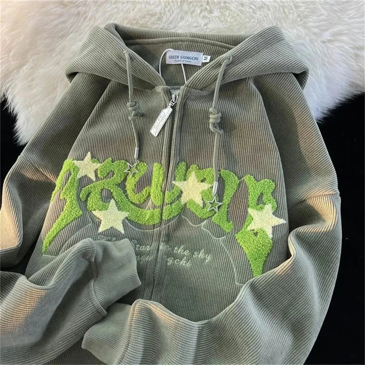Fashion Embroidery Zip Up Hoodies Women Autumn Long Sleeve Tops Loose Hood Shirt Harajuku Y2K Clothes Female Sweatshirt Jacket Econic Blanks